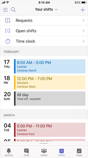 Microsoft Teams Shifts calendar